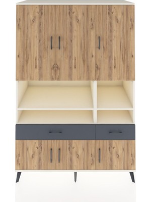 Dienni Kronos Dolap 8 Raflı 2 Çekmeceli 6 Kapaklı 132X59X195 Aytaşı-Çam/antrasit