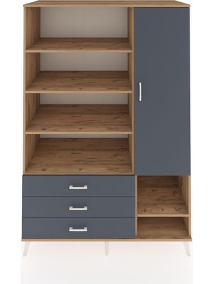 Dienni Kronos Dolap 9 Raflı 3 Çekmeceli Tek Kapaklı  132X59X195 Çam-Antrasit/antrasit