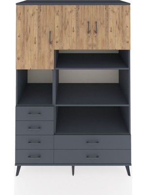 Dienni Kronos Dolap 9 Raflı 6 Çekmeceli 3 Kapaklı 132X59X195 Antrasit-Çam/antrasit
