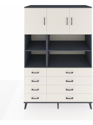 Dienni Kronos Dolap 8 Raflı 8 Çekmeceli 3 Kapaklı 132X59X195 Antrasit-Aytaşı/aytaşı