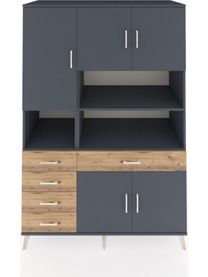 Dienni Kronos Dolap 9 Raflı 5 Çekmeceli 5 Kapaklı 132X59X195 Antrasit-Antrasit/çam