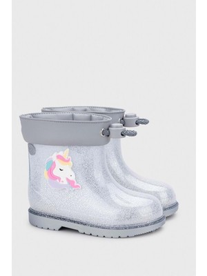 Igor Bımbı Unıcornıo Glitter Kız Çocuk Yağmur Çizmesi Kısa Topuklu Su Geçirmez Gümüş Renk
