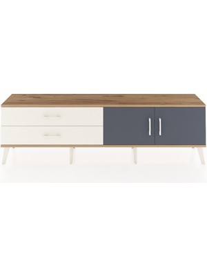 Dienni Arges Tv Ünitesi Tek Raflı 2 Çekmeceli 2 Kapaklı 176X30X51 Çam-Antrasit/aytaşı