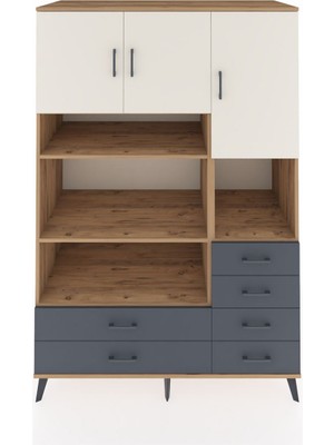 Dienni Kronos Dolap 9 Raflı 6 Çekmeceli 3 Kapaklı 132X59X195 Çam-Aytaşı/antrasit