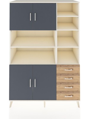 Dienni Kronos Dolap 9 Raflı 4 Çekmeceli 4 Kapaklı 132X59X195 Aytaşı-Antrasit/çam