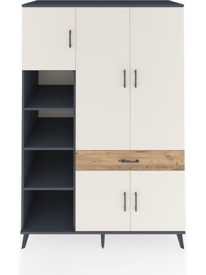 Dienni Kronos Dolap 8 Raflı Tek Çekmeceli 5 Kapaklı 132X59X195 Antrasit-Aytaşı/çam