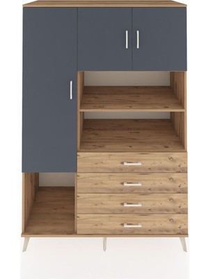 Dienni Kronos Dolap 7 Raflı 4 Çekmeceli 3 Kapaklı 132X59X195 Çam-Antrasit/çam