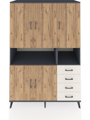 Dienni Kronos Dolap 7 Raflı 4 Çekmeceli 5 Kapaklı 132X59X195 Antrasit-Çam/aytaşı