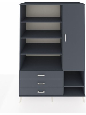 Dienni Kronos Dolap 9 Raflı 3 Çekmeceli Tek Kapaklı  132X59X195 Antrasit-Antrasit/antrasit
