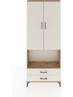 Dienni Arges Dolap 3 Raflı 2 Çekmeceli Tek Askılı 88X30X221 Çam-Aytaşı