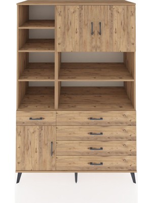 Dienni Kronos Dolap 9 Raflı 5 Çekmeceli 3 Kapaklı 132X59X195 Çam-Çam/çam