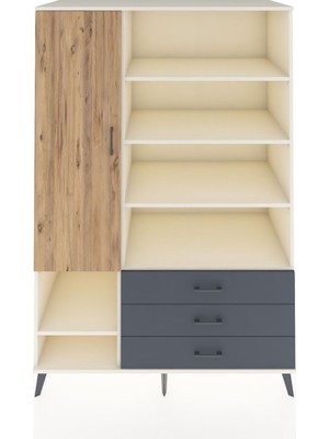 Dienni Kronos Dolap 9 Raflı 3 Çekmeceli Tek Kapaklı  132X59X195 Aytaşı-Çam/antrasit