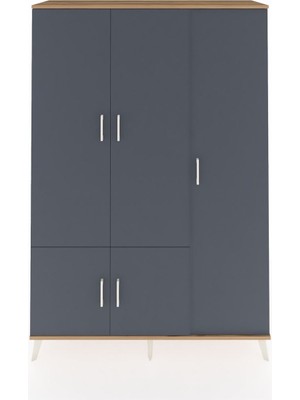Dienni Hyperion Dolap 7 Raflı 5 Kapaklı Tek Askılı 132X44X195 Çam-Antrasit/antrasit