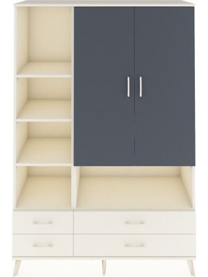 Dienni Hyperion Dolap 8 Raflı 4 Çekmeceli 2 Kapaklı 132X44X195 Aytaşı-Antrasit/aytaşı