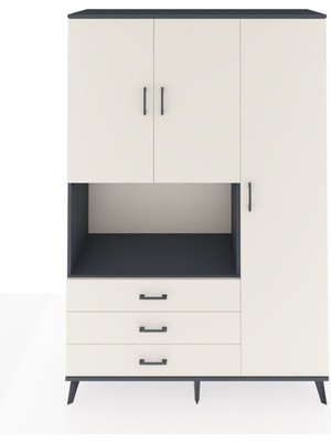 Dienni Hyperion Dolap 7 Raflı 3 Çekmeceli 3 Kapaklı 132X44X195 Antrasit-Aytaşı/aytaşı