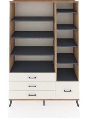 Dienni Hyperion Dolap 9 Raflı 4 Çekmeceli  132X44X195 Çam-Antrasit/aytaşı