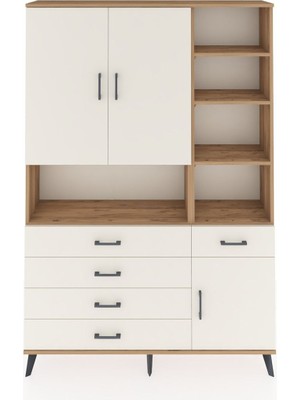 Dienni Arges Dolap 8 Raflı 5 Çekmeceli 3 Kapaklı 132X30X195 Çam-Aytaşı/aytaşı