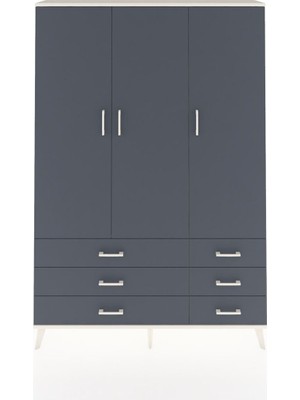 Dienni Arges Dolap 5 Raflı 6 Çekmeceli Tek Askılı 132X30X195 Aytaşı-Antrasit/antrasit