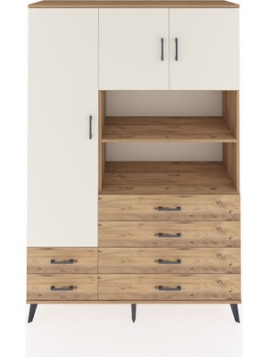 Dienni Hyperion Dolap 8 Raflı 6 Çekmeceli 3 Kapaklı 132X44X195 Çam-Aytaşı/çam