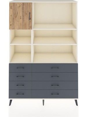 Dienni Hyperion Dolap 7 Raflı 8 Çekmeceli Tek Kapaklı  132X44X195 Aytaşı-Çam/antrasit