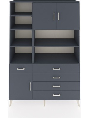 Dienni Hyperion Dolap 9 Raflı 5 Çekmeceli 3 Kapaklı 132X44X195 Antrasit-Antrasit/antrasit