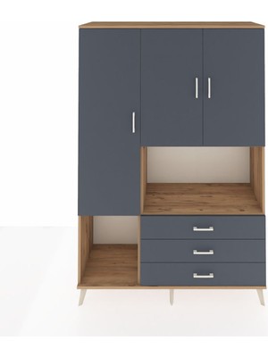 Dienni Hyperion Dolap 6 Raflı 3 Çekmeceli 3 Kapaklı 132X44X195 Çam-Antrasit/antrasit