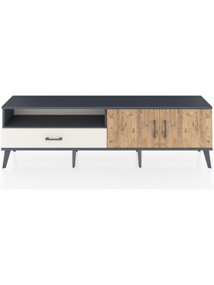 Dienni Arges Tv Ünitesi 2 Raflı Tek Çekmeceli 2 Kapaklı 176X30X51 Antrasit-Çam/aytaşı