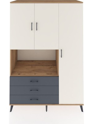 Dienni Kronos Dolap 7 Raflı 3 Çekmeceli 3 Kapaklı 132X59X195 Çam-Aytaşı/antrasit