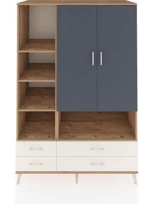 Dienni Kronos Dolap 8 Raflı 4 Çekmeceli 2 Kapaklı 132X59X195 Çam-Antrasit/aytaşı