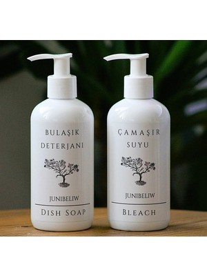 JUNIBELIW 2li Set Beyaz Boş Mika Plastik Şişe Bulaşık Deterjanlık Çamaşır Suyu 2X400ML