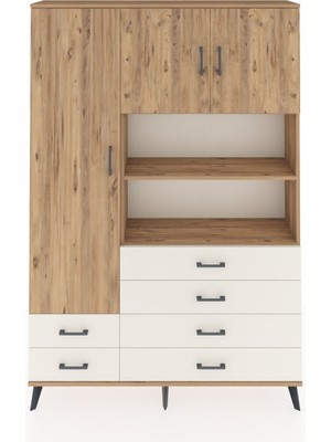 Dienni Arges Dolap 8 Raflı 6 Çekmeceli 3 Kapaklı 132X30X195 Çam-Çam/aytaşı