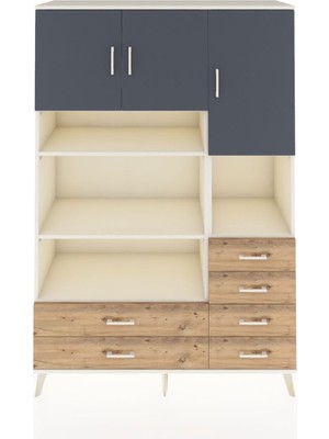 Dienni Hyperion Dolap 9 Raflı 6 Çekmeceli 3 Kapaklı 132X44X195 Aytaşı-Antrasit/çam