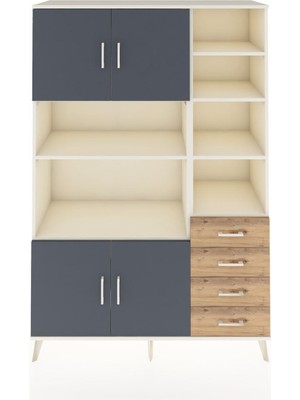 Dienni Hyperion Dolap 9 Raflı 4 Çekmeceli 4 Kapaklı 132X44X195 Aytaşı-Antrasit/çam