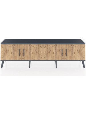 Dienni Arges Tv Ünitesi 2 Raflı 4 Kapaklı 176X30X51 Antrasit-Çam/aytaşı