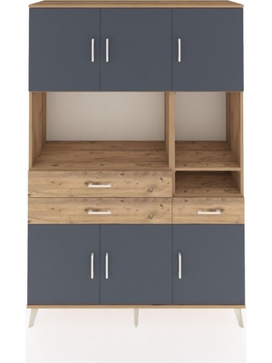 Dienni Hyperion Dolap 9 Raflı 3 Çekmeceli 6 Kapaklı 132X44X195 Çam-Antrasit/çam
