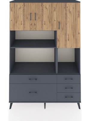 Dienni Hyperion Dolap 8 Raflı 5 Çekmeceli 3 Kapaklı 132X44X195 Antrasit-Çam/antrasit