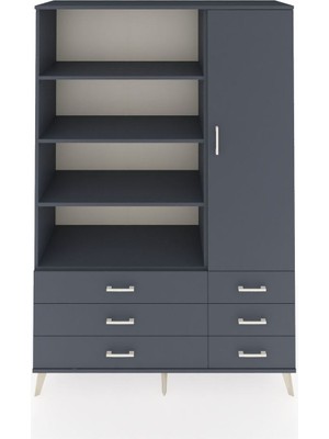 Dienni Hyperion Dolap 8 Raflı 6 Çekmeceli Tek Kapaklı  132X44X195 Antrasit-Antrasit/antrasit