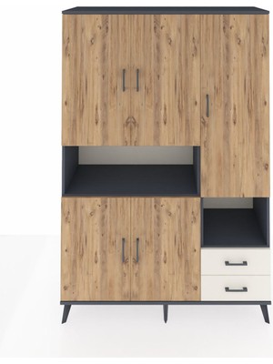 Dienni Hyperion Dolap 10 Raflı 2 Çekmeceli 5 Kapaklı 132X44X195 Antrasit-Çam/aytaşı