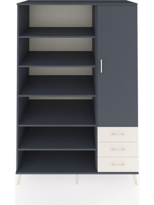 Dienni Kronos Dolap 9 Raflı 3 Çekmeceli Tek Kapaklı  132X59X195 Antrasit-Antrasit/aytaşı