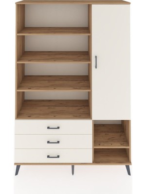 Dienni Hyperion Dolap 9 Raflı 3 Çekmeceli Tek Kapaklı  132X44X195 Çam-Aytaşı/aytaşı