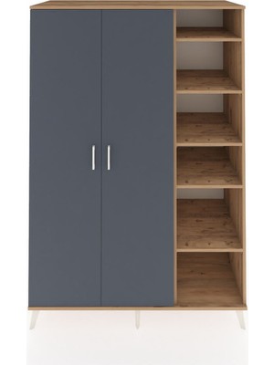 Dienni Kronos Dolap 7 Raflı 2 Kapaklı Tek Askılı 132X59X195 Çam-Antrasit/çam