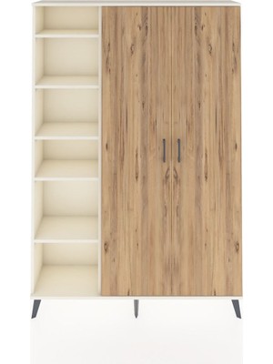Dienni Arges Dolap 7 Raflı 2 Kapaklı Tek Askılı 132X30X195 Aytaşı-Çam/aytaşı