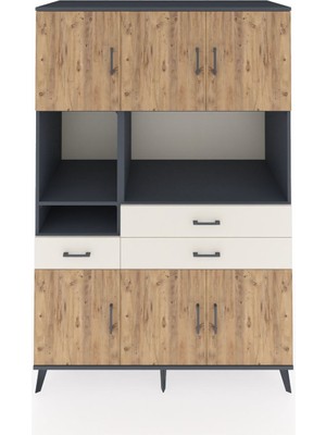 Dienni Kronos Dolap 9 Raflı 3 Çekmeceli 6 Kapaklı 132X59X195 Antrasit-Çam/aytaşı