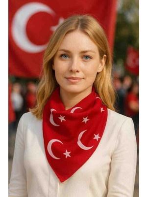 Flora Tekstil Kırmızı Ay Yıldız Türk Bayrağı Temalı Pamuk Kumaş Fular - Bandana - 23 Nisan, 29 Ekim, 19 Mayıs