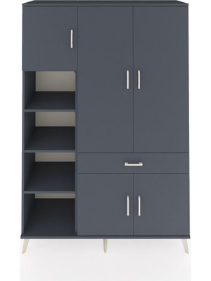 Dienni Hyperion Dolap 8 Raflı Tek Çekmeceli 5 Kapaklı 132X44X195 Antrasit-Antrasit/antrasit