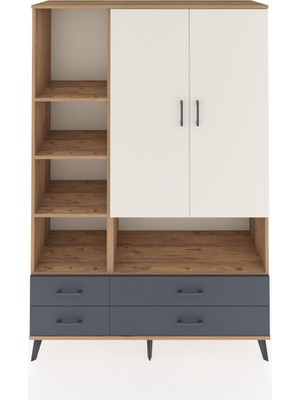 Dienni Hyperion Dolap 8 Raflı 4 Çekmeceli 2 Kapaklı 132X44X195 Çam-Aytaşı/antrasit