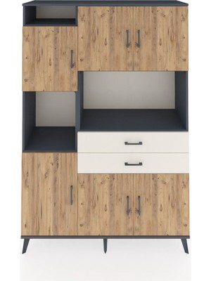 Dienni Hyperion Dolap 8 Raflı 2 Çekmeceli 6 Kapaklı 132X44X195 Antrasit-Çam/aytaşı