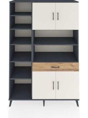 Dienni Hyperion Dolap 10 Raflı Tek Çekmeceli 4 Kapaklı 132X44X195 Antrasit-Aytaşı/çam