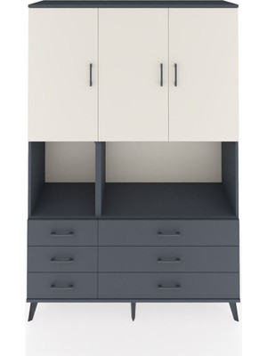 Dienni Hyperion Dolap 6 Raflı 6 Çekmeceli 3 Kapaklı 132X44X195 Antrasit-Aytaşı/antrasit
