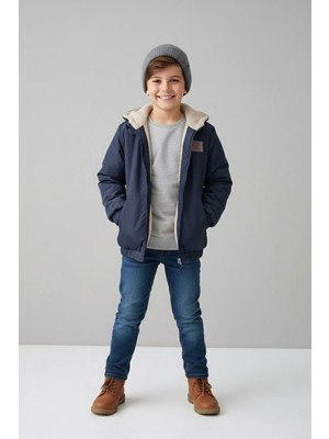 Miniğimin Cicileri Classic Peluş Astarlı Fermuarlı Unisex Çocuk mevsimlik mont - Lacivert